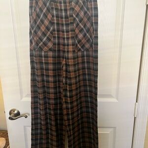 NATURAL LIFE Black and Brown Plaid Wide-Leg